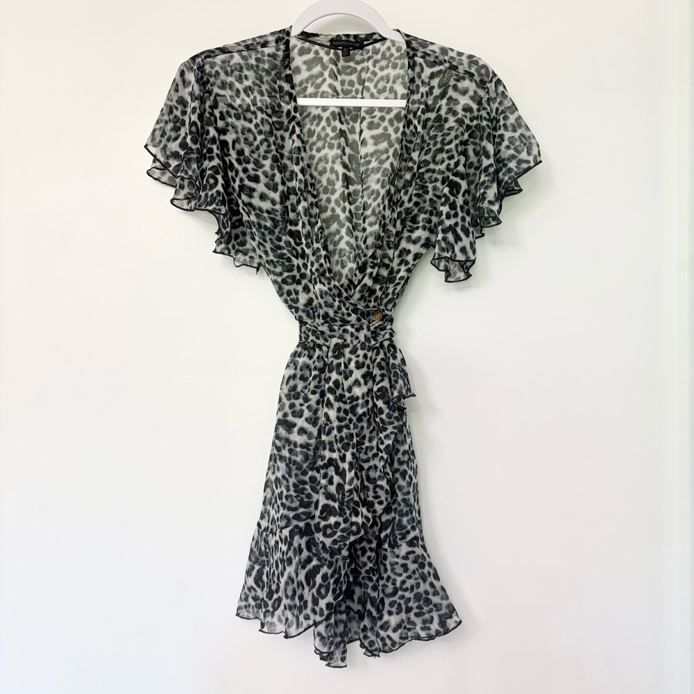 Kendall & Kylie Animal Print Sheer wrap dress